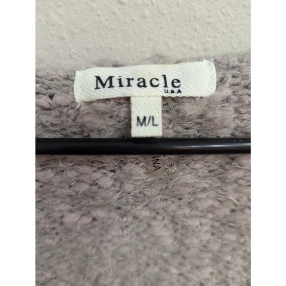 Super soft neutral striped v-neck cotton blend sweater by Miracle USA size M/L - Picture 2 of 6